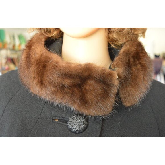 Vintage 60s Forstmann Mink Collar Black Formal Overcoat Womens Estimated Medium - Picture 4 of 11